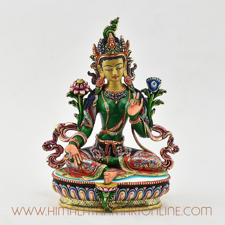 Painted Green Tara Statue