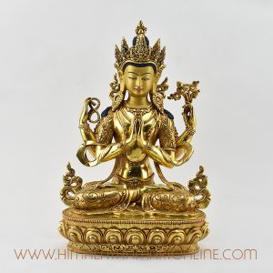 hand_carved_gold_gilded_face_painted_chenrezig_four_armed_avalokiteshvara_copper_statue
