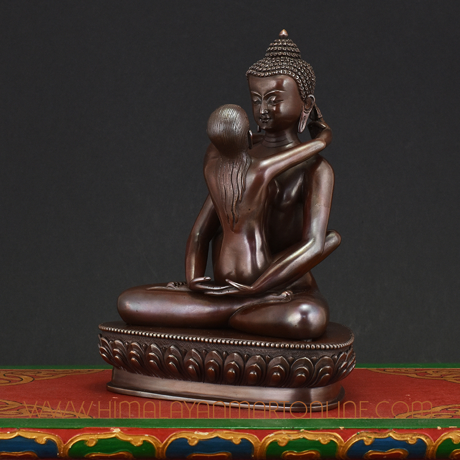 Left side view of Buddha Samantabhadra Statue handcrafted in Nepal, displaying meditative posture and sacred motifs.