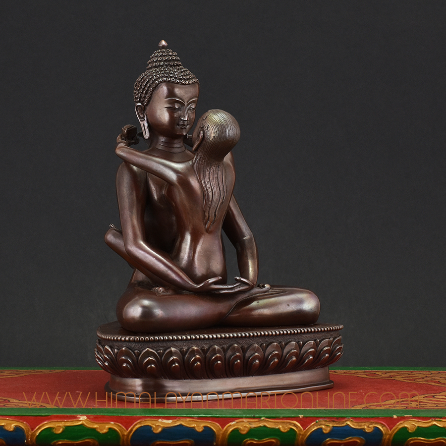 Right side view of Buddha Samantabhadra Statue showing intricate robe and lotus detailing.