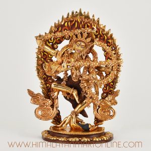 Kurukulla Dakini copper statue handcrafted in Nepal, front view of Tibetan Buddhist goddess