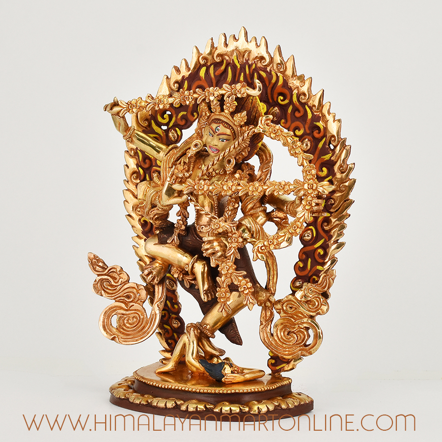 Left side view of Kurukulla Dakini copper statue handcrafted in Nepal