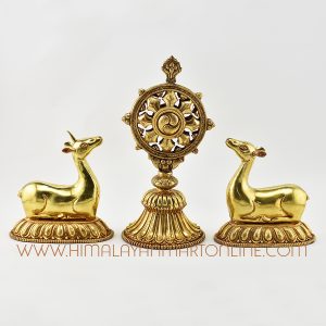 Tibetan Dharma Wheel and Pair of Deer