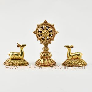 Ritual Dharma Wheel and Pair of Deer