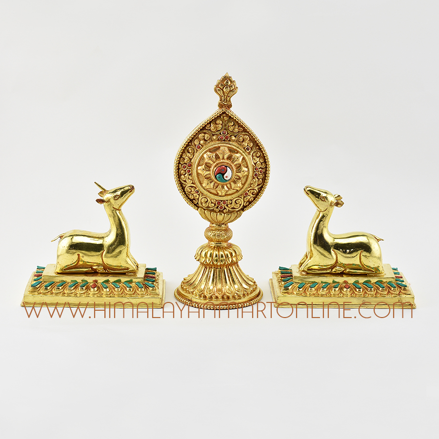 Dharma Wheel and Pair of Deer. Important Ritual Symbols in Buddhism