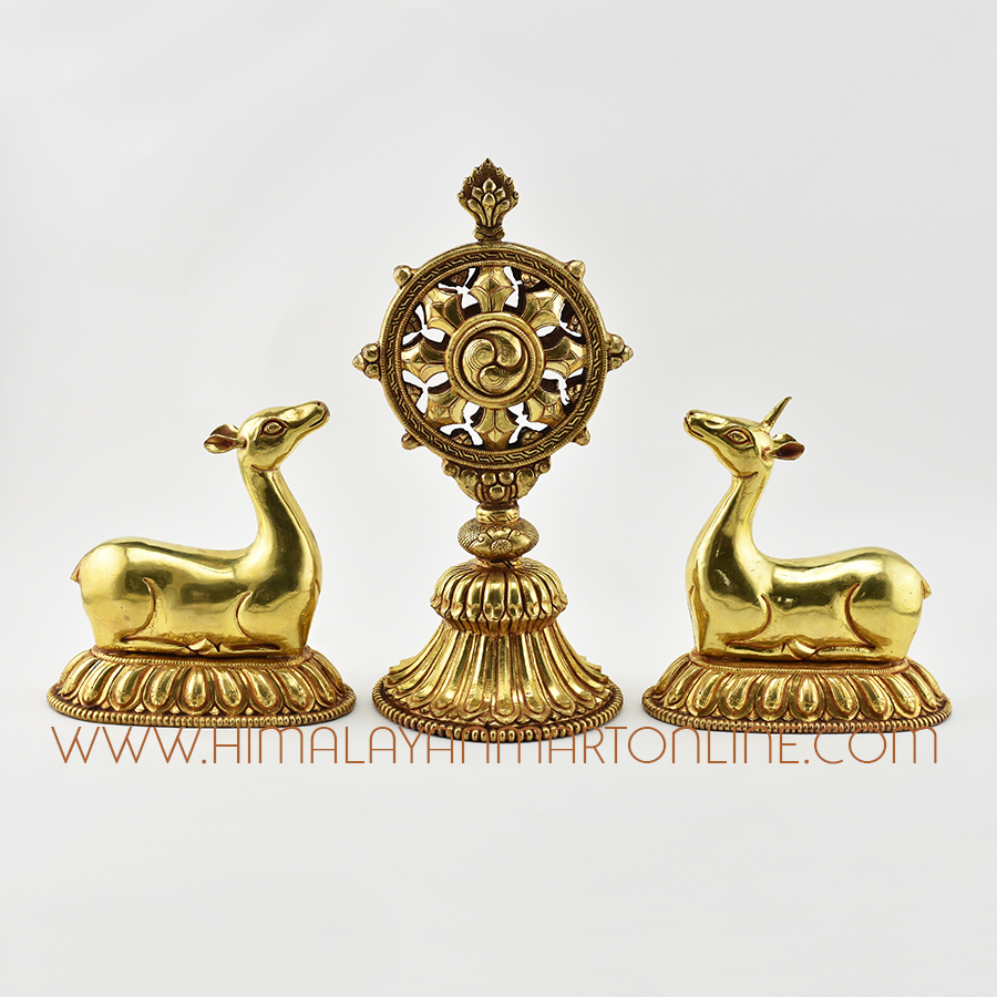 Tibetan Dharma Wheel and Pair of Deer
