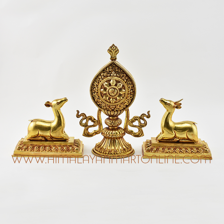 Buddhist Dharma Wheel and Pair of Deer