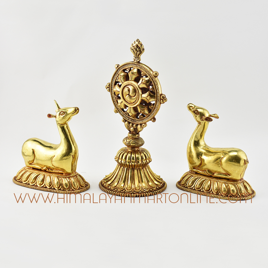 Tibetan Dharma Wheel and Pair of Deer