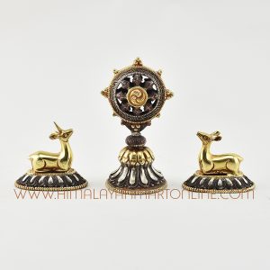 Religious Dharma Wheel and Pair of Deer