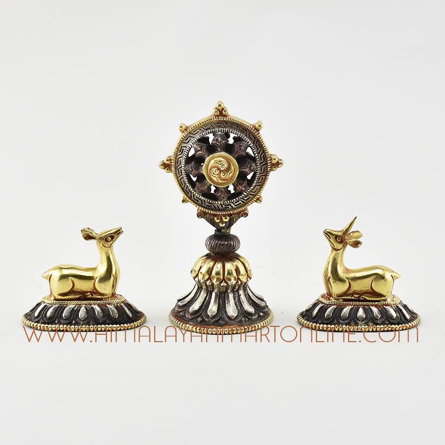 Religious Dharma Wheel and Pair of Deer