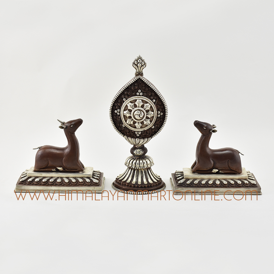 Shrine Dharma Wheel and Pair of Deer