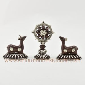 Monastery Dharma Wheel and Pair of Deer