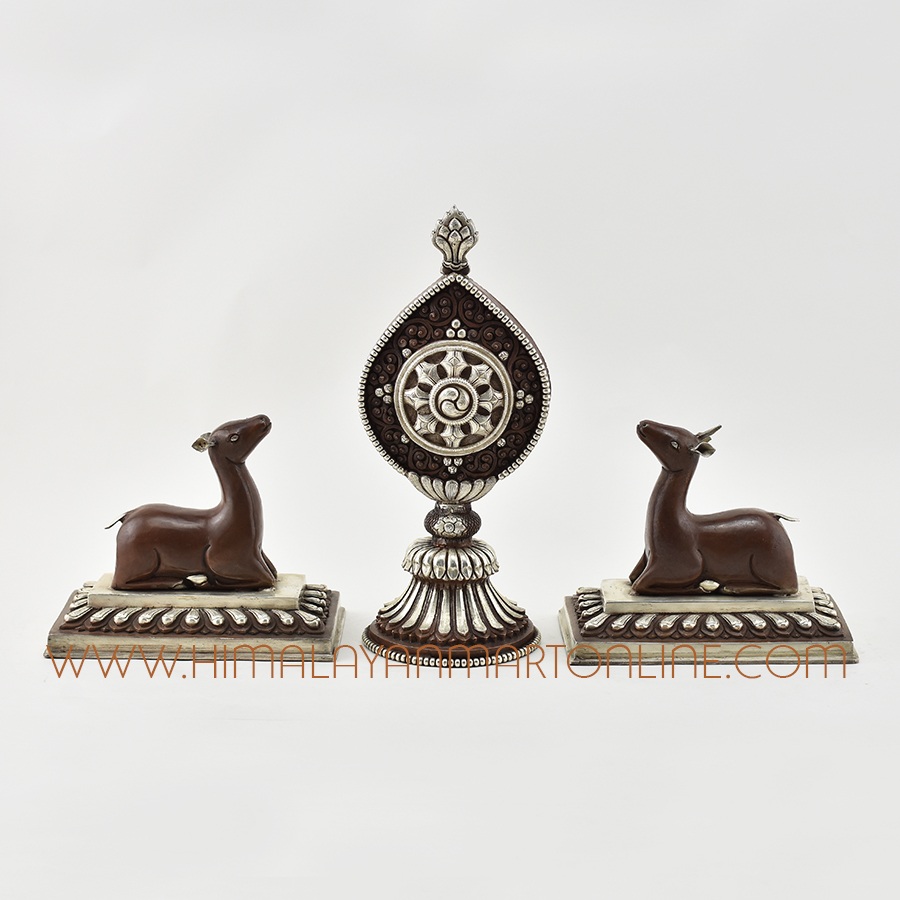 Shrine Dharma Wheel and Pair of Deer