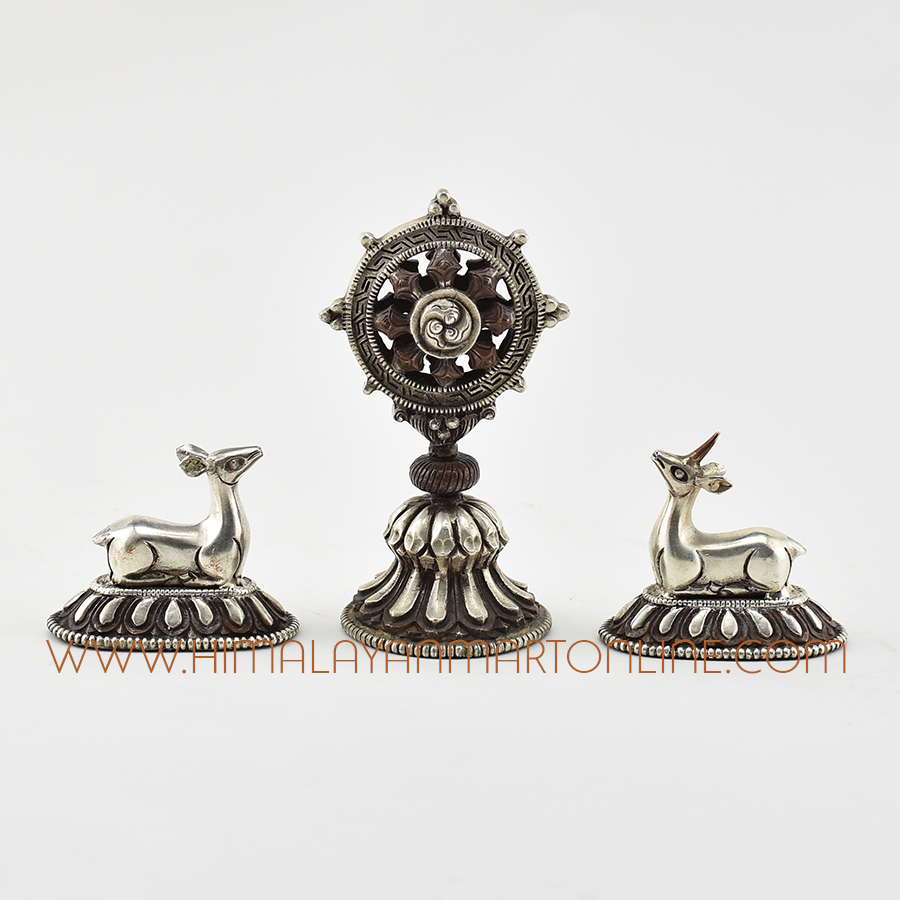 Ceremonial Dharma Wheel and Pair of Deer