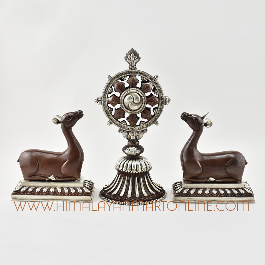 Altar Dharma Wheel and Pair of Deer