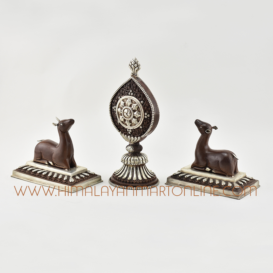 Shrine Dharma Wheel and Pair of Deer