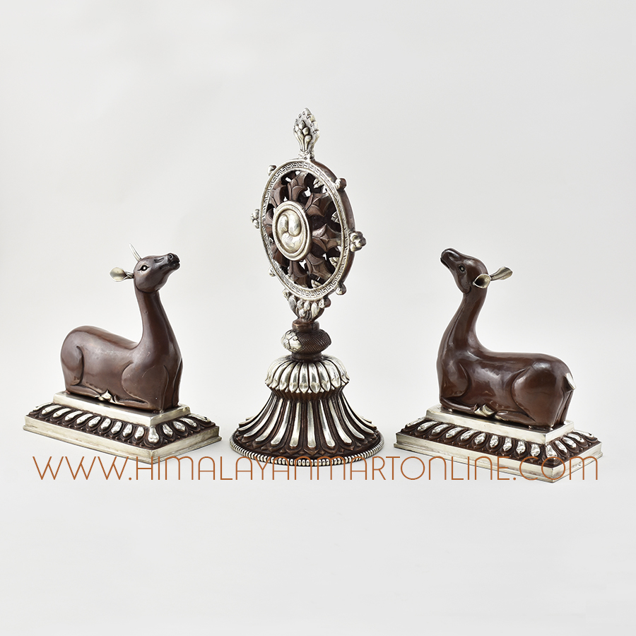 Altar Dharma Wheel and Pair of Deer