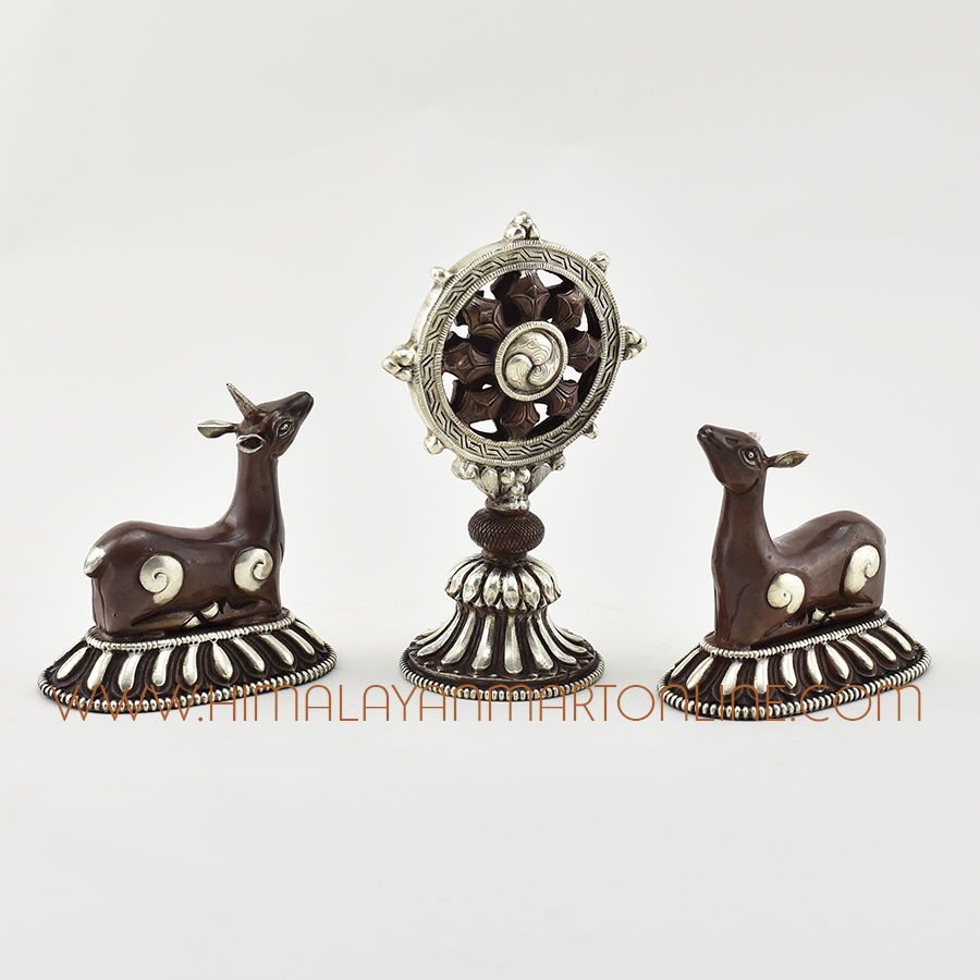 Monastery Dharma Wheel and Pair of Deer