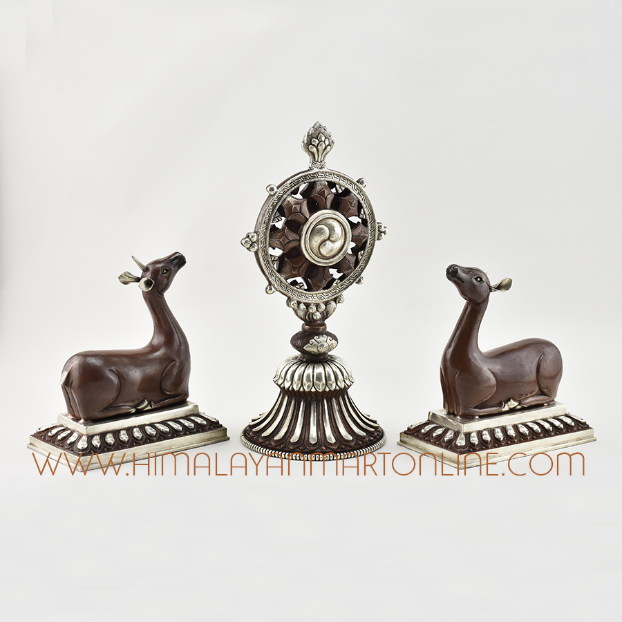 Altar Dharma Wheel and Pair of Deer