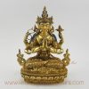 Gold Detailed Chenrezig Four Armed Avalokiteshvara Copper Statue