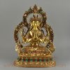Gold Inlaid Chenrezig Four Armed Avalokiteshvara Copper Statue
