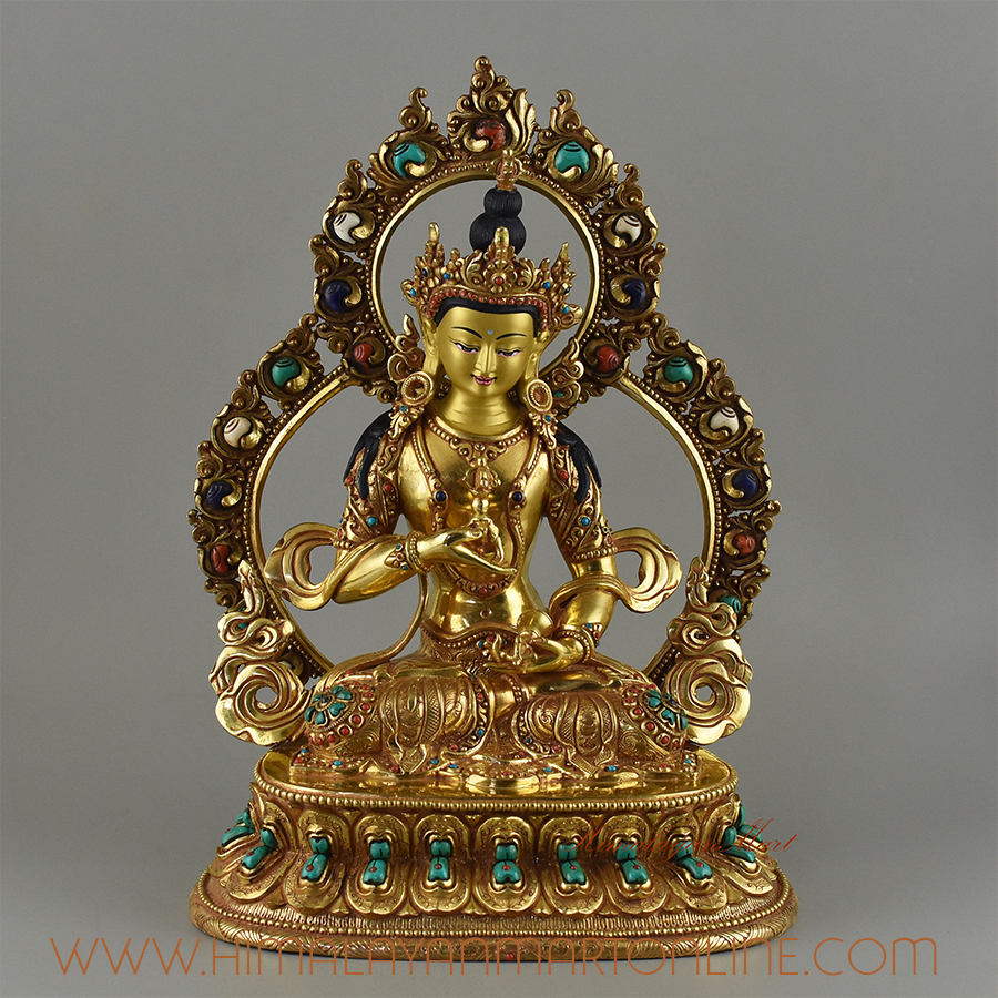 Gold Inlaid Vajrasattva / Bajrasattva / Dorjesempa Copper Statue