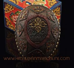 Viswa Vajra Encircled with Eight Auspicious Symbols Carved Resin Kapala