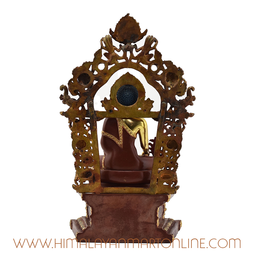 Medicine Buddha on Throne Statue Back Detail
