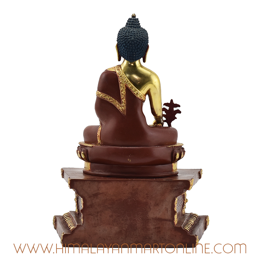 Medicine Buddha on Throne Statue Back without Frame Detail