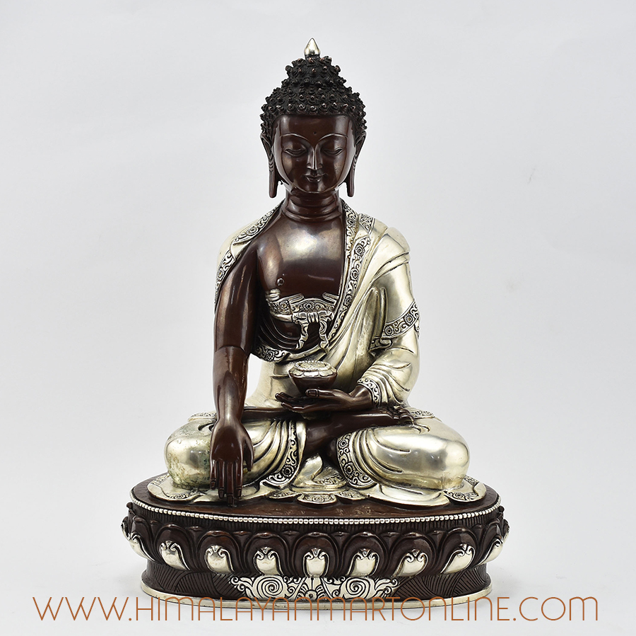 Shakyamuni Buddha Statue Silver-Plated