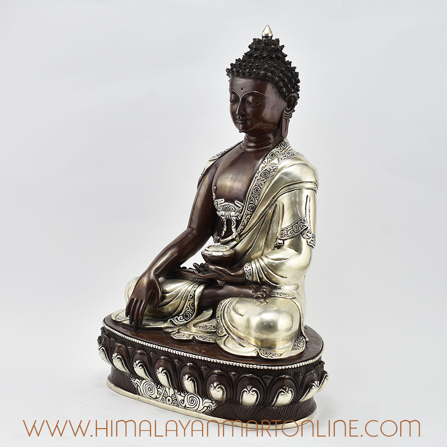 Shakyamuni Buddha Statue Silver-Plated Left Detail
