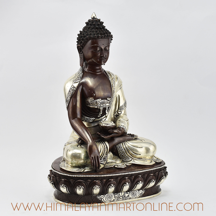 Shakyamuni Buddha Statue Silver-Plated Right Detail