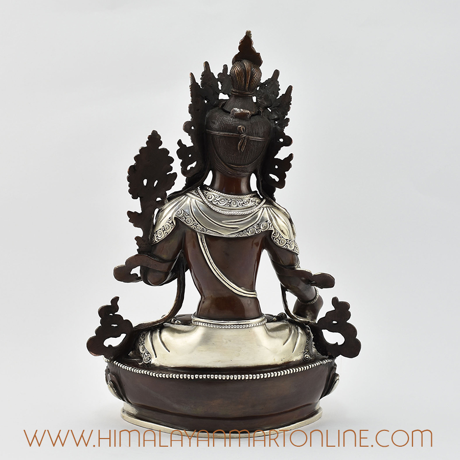 White Tara Silver-Plated Statue Back Detail