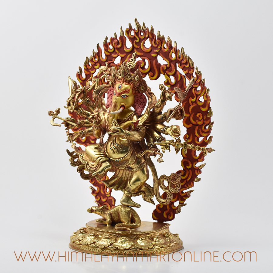 Gold-Gilded Dancing Ganesha Statue Left Detail