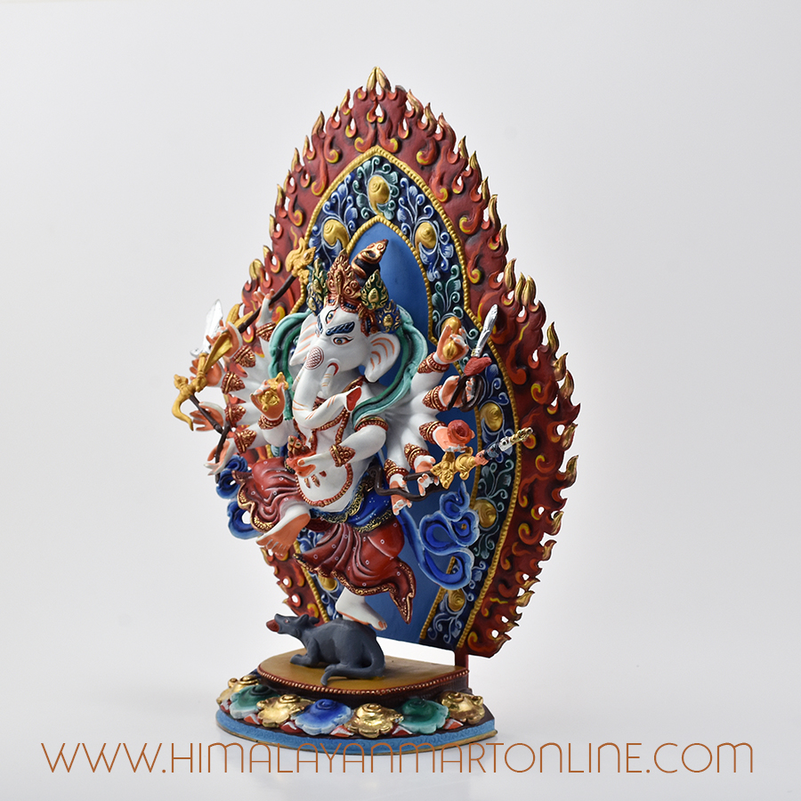 Hand-Painted Dancing Ganesha Statue Left Detail