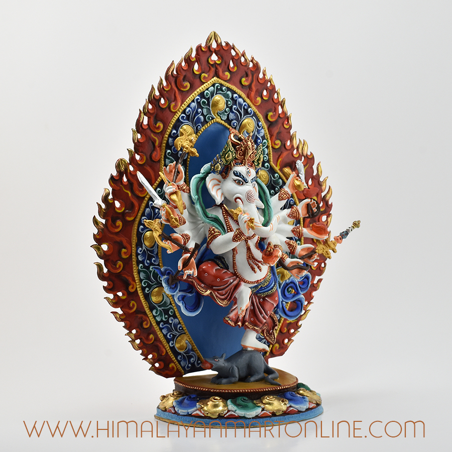 Hand-Painted Dancing Ganesha Statue Right Detail