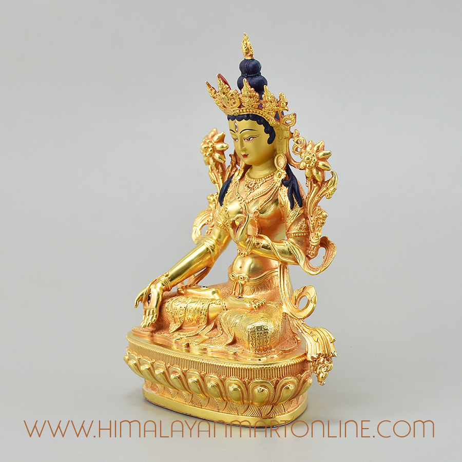Handcrafted White-Tara Statue Left Detail