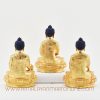 Back view of 3 Buddhas Statue Set with detailed gold-plated carvings.