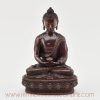 Front view of handcrafted Amitabha Buddha Figurine in oxidized copper finish.