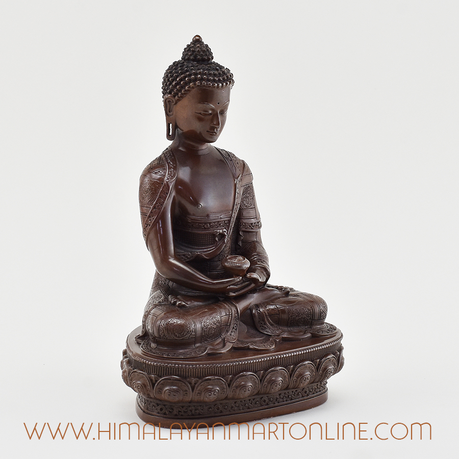 Right side of Amitabha Buddha Figurine showing detailed carving and posture.