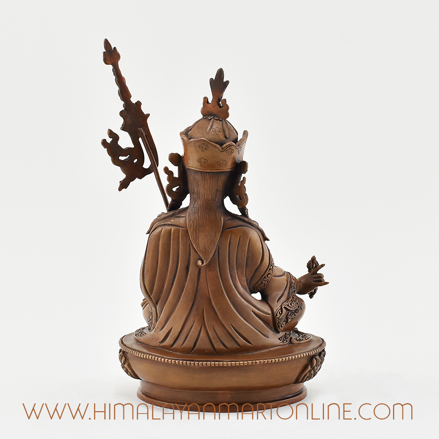 Back view of Guru Rinpoche Figurine showing oxidation finish and hand carving