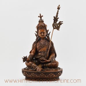 Front view of handcrafted Padmasambhava Statue in copper alloy with oxidized finish.