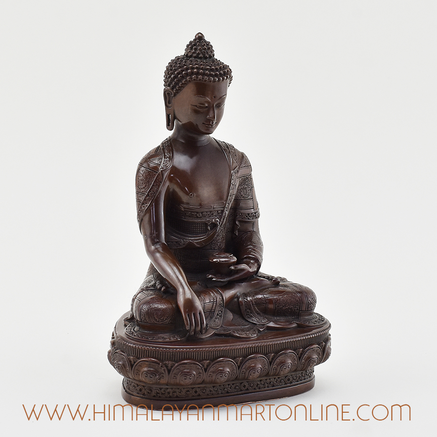 Right side view of Shakyamuni Buddha Figurine showing detailed carving