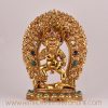Front view of a Black Dzambala statue, Tibetan wealth deity sculpture for home altar.
