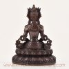 Back view of Amitayus statue, Tibetan Buddhist meditation sculpture revealing detailed craftsmanship and traditional metalwork