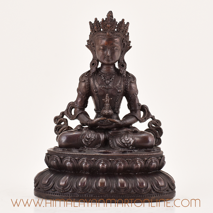 Handcrafted Amitayus statue for sale, Tibetan Buddhist meditation sculpture depicting the Buddha of Infinite Life in serene seated posture