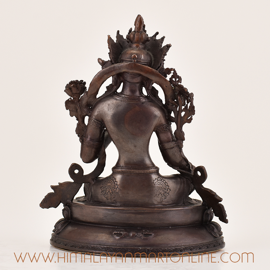 Green Tara Statue for Sale – back view showing handcrafted Tibetan Buddhist altar sculpture