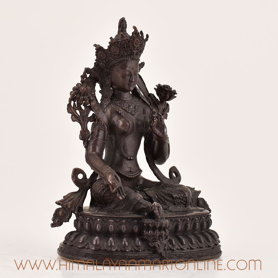 Green Tara Statue for Sale – right side view of Tibetan Buddhist altar sculpture