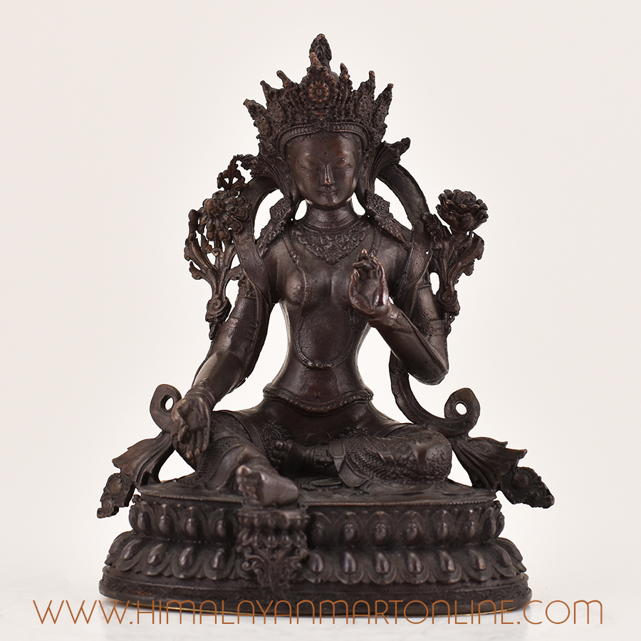 Green Tara Statue for Sale – front view of handcrafted Tibetan Buddhist altar sculpture