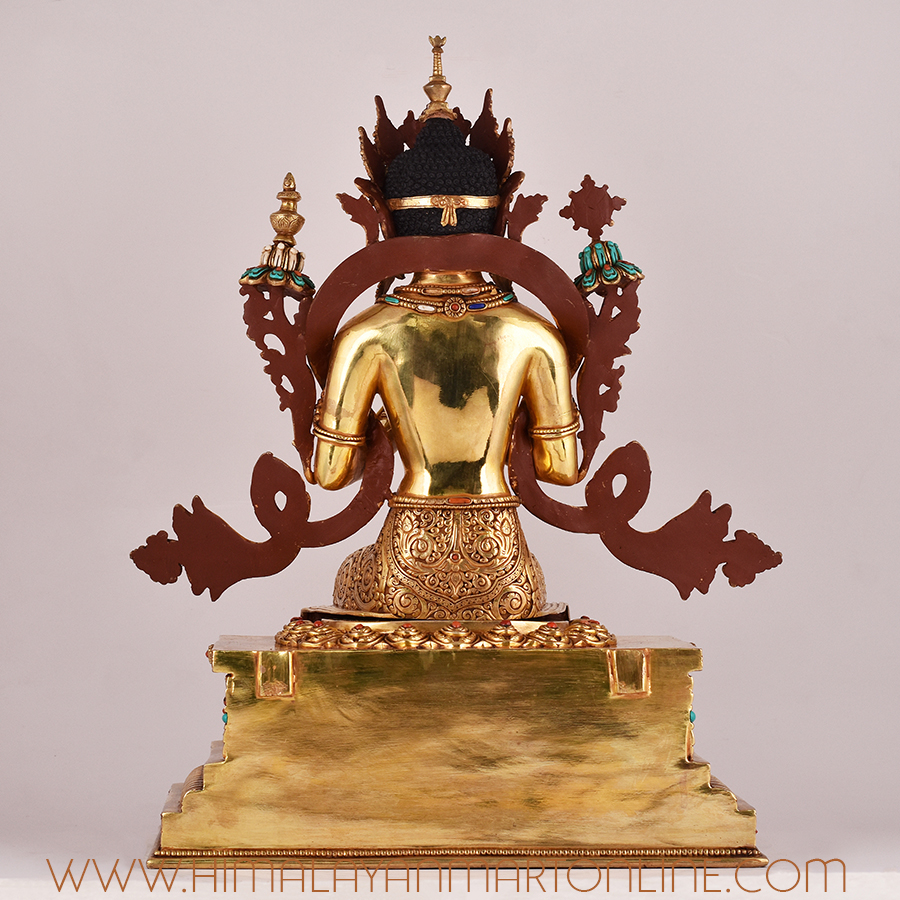Maitreya Buddha Throne Statue – Back View Without Frame Showing Full Throne Detail